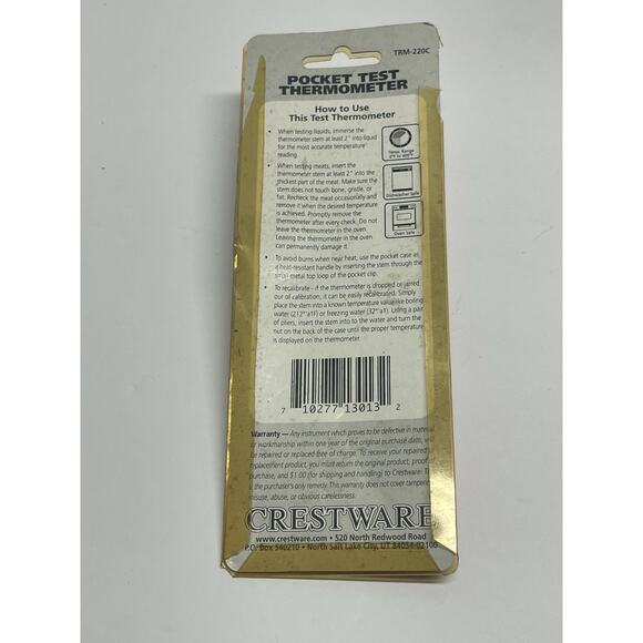 Pocket Thermometer Crestware TRM-220 New Vintage Up To 400F - Picture 2 of 2